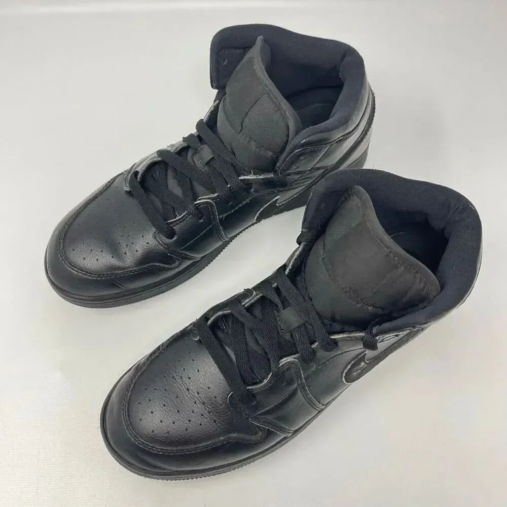 Nike Air Jordan 1 Mid Triple Black Sneakers Youth Size 7Y 8.5 Women’s 554725-090